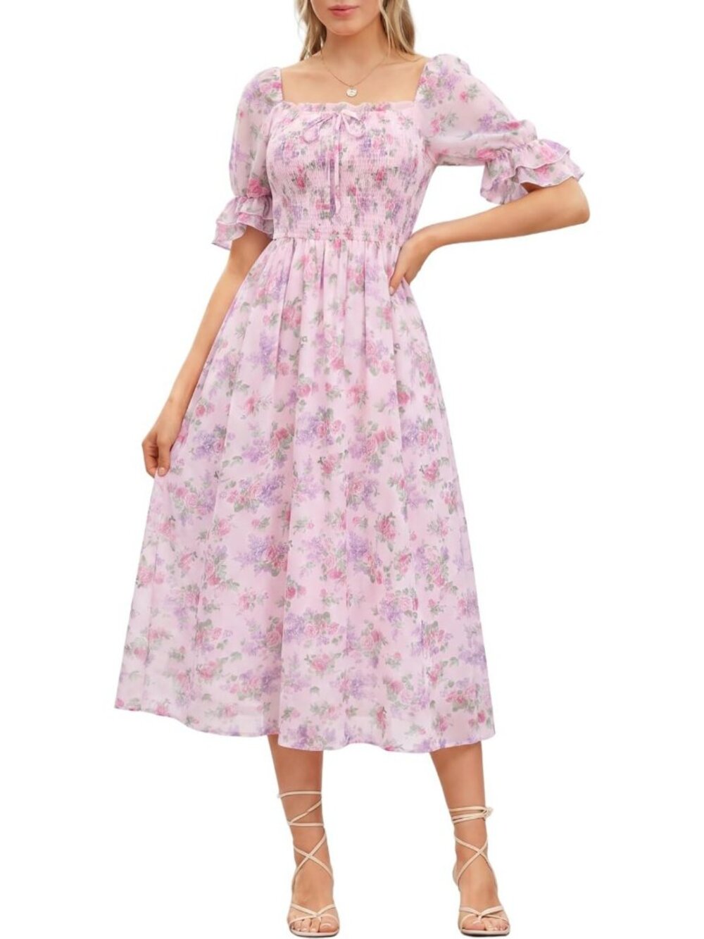 Cottagecore Floral Midi Dress for Women | Summer Boho Style, Vintage Vibes